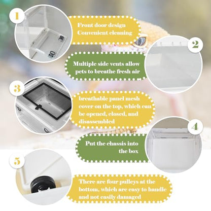 PINVNBY Plastic Reptile Feeding Box with Wheels,Reptiles Breeding Enclosure Cages Transparent Amphibians Habitat Terrarium Tank Portable Transport Container for Lizard,Bearded Dragon(White) - color: 【White】
