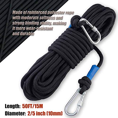 Grappling Hook with Rope-Includes Nylon Rope 6/8/10mm 50FT,Large Grapple Hook(Heavy Duty) and Double Carabiner,for Magnet Fishing/Drag/Tree Limb Removal - style: Max+2/5″rope-black