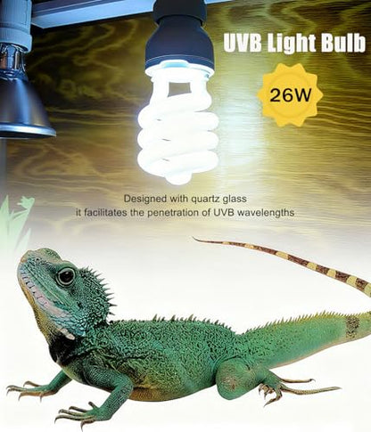 2 Pack E26 5.0 UVA UVB Reptile Light Bulb | 26W UVB Light Tropical Compact Fluorescent Terrarium Lamp for Chameleon Iguana Turtle Gecko Frog Snake - size: 26W UVB 5.0