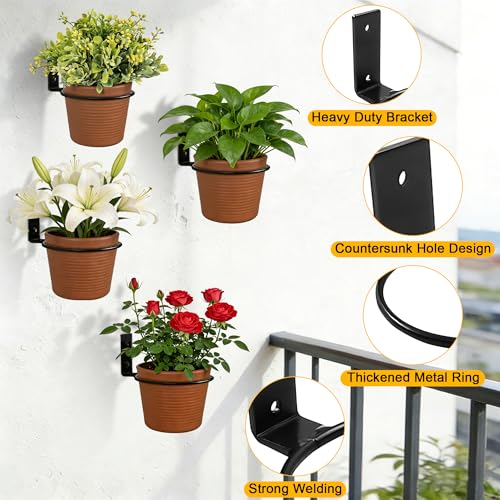 6 Pack 4 Inch Black Plant Pot Holder Ring,Metal Flower Holder Brackets Rings with 12 Screws & 12 Bolts, Potted Planter Brackets for Brick Wall Indoor Outdoor Garden, Patio - size: 4 Inch