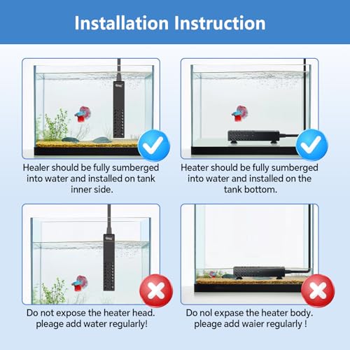 hygger 10W Small Aquarium Heater, Upgraded Ceramic Submersible Fish Tank Heater with 2 Suction Cups, Betta Heater Mini Preset Water Thermostat for up to 3 Gallon Tanks (Preset Temperature 78℉) - size: 10W
