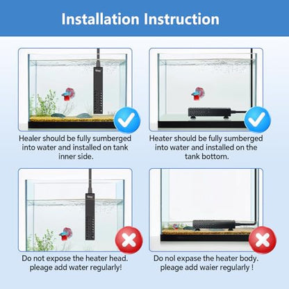 hygger 10W Small Aquarium Heater, Upgraded Ceramic Submersible Fish Tank Heater with 2 Suction Cups, Betta Heater Mini Preset Water Thermostat for up to 3 Gallon Tanks (Preset Temperature 78℉) - size: 10W