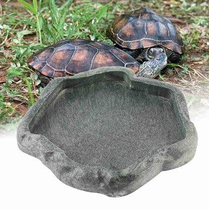 Reptile Water Dish, Resin Rock Snake Water Bowl, Dark Green Firm Reptile Water Bowl, Large Tortoise Feeding Bowl for Tortoise Lizard Pets Feeding Accessories, 5.51x4.72x0.63in (S) - size: S