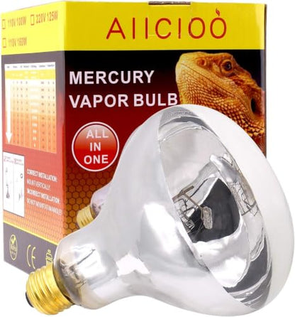 Aiicioo UVB Reptile Light 100W - UVB Light Bulb for Reptile Mercucry Vapor Bulb Heat Basking Lamp Bulb Full Spectrum UVA UVB All in One Sun Lamp for Bearded Dragon Lizard Turtle - style: Mercucry Vapor Bulb 100W