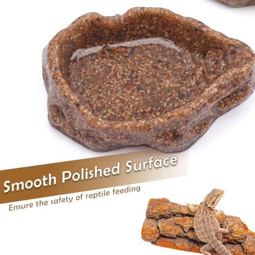 2 Pack Reptile Food Bowl Natural Sandstone Water Dish for Leopard Gecko Frog Bearded Dragon Snake Tortoise Hermit Crab