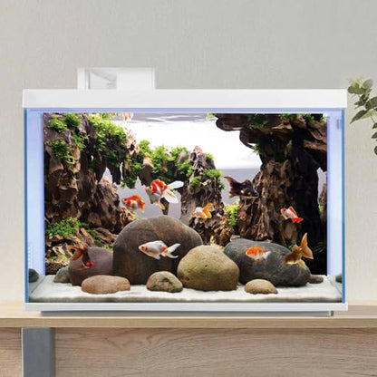 48x18 in Viewing Stone Aquarium Backdrop Riverbed Fish Tank Background | AWERT Aquatic Plant Seaweed Mossy Rock Vinyl Aquarium Background - size: 48x18in/120x45cm
