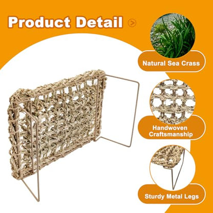 Bearded Dragon Hammock - Reptile Tank Accessories with Adjustable Metal Legs - Natural Seagrass Basking Platform Bed Habitat for Lizards, Leopard Gecko, Snake, Turtle, Hermit Crab and Frog (Rectangle)