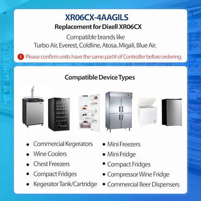XR06CX-4AAGILS 32‑Bit Temperature Controller — Replacement for Dixell XR06CX, Programmable Digital Thermostat for 110–125V (50/60Hz) Commercial Refrigeration, Voltage Protection, Red Display - style: XR06CX-4AAGILS