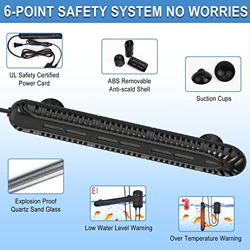 HiTauing Aquarium Heater, 300W Fish Tank Heater with LED Digital Display & 5 Safety Protection, Submersible Aquarium Heater with 2 Suction Cup and 8.2Ft Cord for 40-75 Gallon Fish Tank. - size: 300 Watt Aquarium Heater
