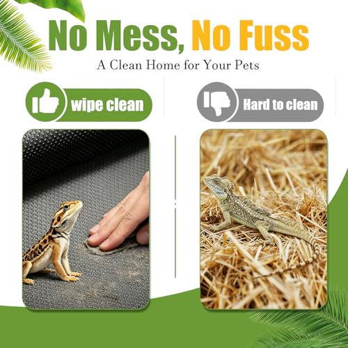 18" x 79" Reptile Mat, Bearded Dragon Tank Accessories, Substrate Liner | Cut-to-Fit Anti-Slip Leopard Gecko Bedding, Waterproof Carpet for 40 Gallon, 20-50 Gallon Lizard Tank, Black
