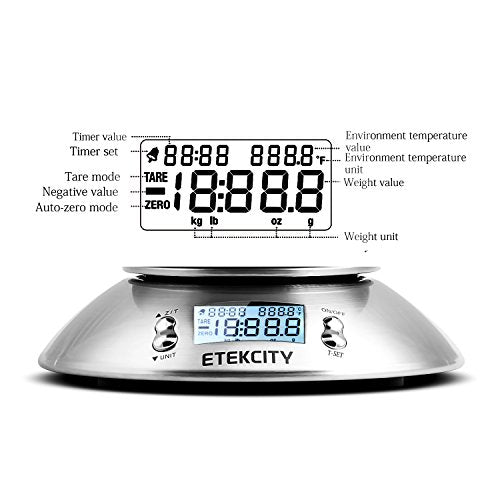Etekcity Food Scale with Bowl, Timer and Temperature, Grams and Ounces | Stainless steel bowl with tare, temperature sensor, ideal for baking, coffee and meal prep - color: Stainless Steel-Silver