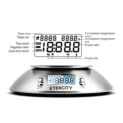 Etekcity Food Scale with Bowl, Timer and Temperature, Grams and Ounces | Stainless steel bowl with tare, temperature sensor, ideal for baking, coffee and meal prep - color: Stainless Steel-Silver