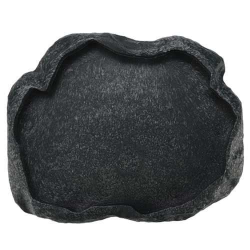 Pssopp Reptile Feeder Bowl, ABS Resin Rock Design Water Dish, Shallow Food Bowl with Smooth Surface Easy to Clean, for Lizard Gecko Bearded Dragon Terrarium Use (Medium) - size: Medium