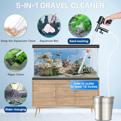 Aquarium Gravel Cleaner Siphon Fish Tank Vacuum Cleaner for Absorb Dirt Wash Sand Algae Scrapers Water Changer Gravel Washer Aquarium Thermometers Fish Net kit for Fish Tank Cleaning Gravel and Sand - size: Upgraded version 09G