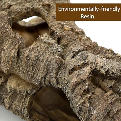 Large Reptile Hides Cave, Aquarium Decor Tree Trunk Fish Tank Decorations | 12’’ Large Fish Tank Decor, Bark Texture, Resin Ornament for Reptile Fish Tank 10+ Gal, Hideout for Fish Lizard Leopard Gecko