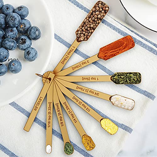 Wildone Copper Plated Measuring Cups & Spoons Set of 21 - Includes 7 Stainless Steel Nesting Measuring Cups, 8 Measuring Spoons, 1 Leveler & 5 Mini Measuring Spoons, Ideal for Dry & Liquid Ingredients - color: Copper