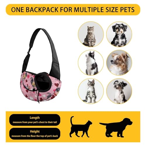 COEQINE Chiken Pink Heart Printed Cat Carrier Soft Dog Crossbody Purse Breatheable Soft Pouch and Tote Design with Safety Hook Crossbody Purse Front Facing Non-Anxiety - color: Chiken Pink Heart