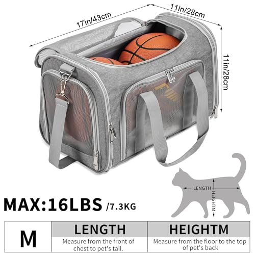 Soft-Sided Cat/Dog/Pet Carrier, Collapsible Pets Travel Carriers | for Big Cats/Small Dogs with Shoulder Strap & Removable Mat, Mesh Puppy Carry Bag, Up to 16 Lbs, TSA Airline Approved(Gray) - color: GRAY, size: 17"L x 11"W x 11"H