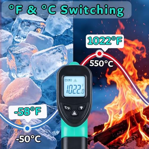 Infrared Thermometer Gun -58℉~1022℉, Digital Laser Grilling Thermometer | Surface Thermometer Gun Griddle Accessories, LCD Backlit Display Temp Gun with Hard Carrying Case Gift for Men and Dad, Green - color: Green