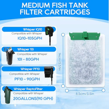 10Pc Medium Filter Cartridges Compatible with Tetra Whisper Bio-Bag | Aquarium Filter Replacement Cartridges Compatible with Tetra Whisper Filters 10i IQ10 PF10, Medium Fish Tank Filter Cartridge - size: Medium,10 Pack