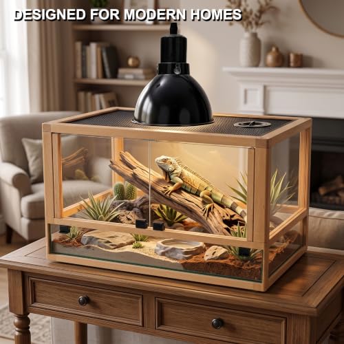 Solid Wood Reptile Tank, Stackable Front-Open Bioactive Vivarium （Beech） | Real Solid Wood, Water-Tested Pull-Out Glass Base, Bioactive Ready, Easy Cleaning, Expandable Modular Design