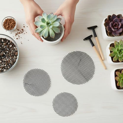 200Pcs Plant Pots Hole Mesh Pad 2/3/5 Inch Round Plant Pot Cover | Planter Bottom Drainage Inserts Grid Mat, Plastic, for Horticultural Enthusiasts and Flower Shops