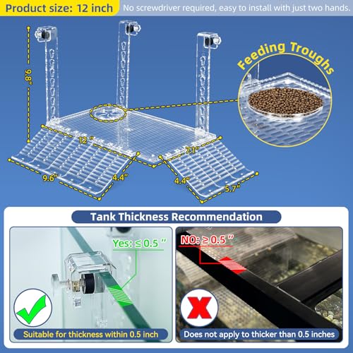 12" Acrylic Turtle Basking Platform for Aquatic Turtles | Acrylic turtle basking platform with tool-free attachment to tank rims. Thickened acrylic. Suitable for aquatic turtles