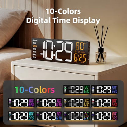 EASYERA 16.5" Large Digital Wall Clock with Low-Glare Display, 10 RGB Modes | BT Sync, Auto DST, Adjustable Brightness, Dual Alarms, Remote Control, Temperature for Living Room, Classroom, Home, Office