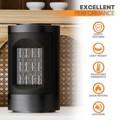 Magshion Portable Electric Space Heater, 1500W Electric Heaters Indoor Portable with Thermostat, PTC Fast Heating Small Heater with Remote for Bedroom, Office and Indoor Use - size: Round - 1500W - Remote