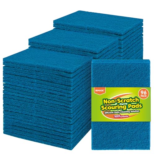 UNIMADE Non-Scratch Scouring Pads, 96Pcs Household Scour Pads | for Kitchen, Garage and Outdoors, Reusable Dish Scrubber Pads for Pan and Metal Grill - Blue - color: Blue, size: 96 Pack