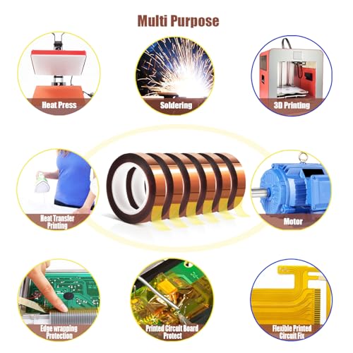MEBMIK 6 Rolls 10mm x16m(52FT) Heat Tape High Temperature Heat Resistant Tape Heat Transfer Tape for Heat Sublimation Press Vinyl,No Residue