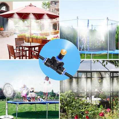 POCKET PANDA Mister Nozzle Replacement Kit, 10 Pcs Outside Brass Mist Nozzles & Tees for 1/4'' Hose, Outdoor Water Misting Cooling System Sprinkler Parts for Patio,Backyard,Garden,Greenhouse,Umbrella - color: Black