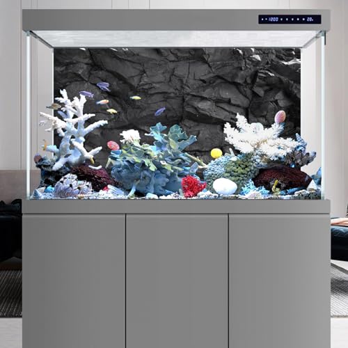 AWERT Stone Aquarium Background Black Rock Fish Tank Background Rocky Terrarium Background Vinyl, 72x24in180x60cm