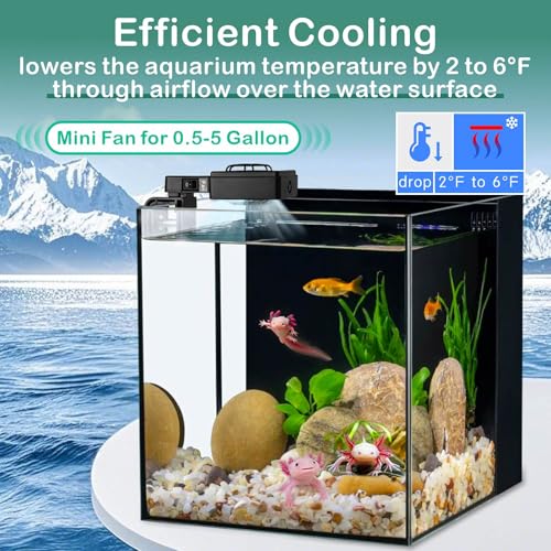 hygger Small Aquarium Cooling Fan Quiet Fish Tank Chiller with Adjustable Speed & Timer Aquarium Cooler for Axolotl Tank/Terrarium/Saltwater/Freshwater Accessories Up to 5 Gallon - size: Mini Fan