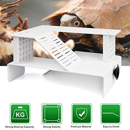 WEAVERBIRD Turtle Basking Platform, Double Decker Reptile Habitat | White Turtle Tank Platform Aquarium Animal Sink Wharf, Climbing Shelf Turtle Tank Dock Floating Decor, Floating Turtle Dock