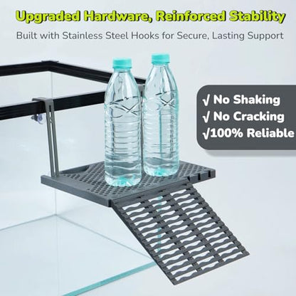 SolidForm Hanging Turtle Basking Platform with Built-in Food Tray, Zero Zip-Tied, Non-Slip Ramp Terrace, Resting Turtles Dock, for 25–75 Gallon Aquariums Frog Turtle Turtle Tank Accessories - size: Medium（10×7.8inches）
