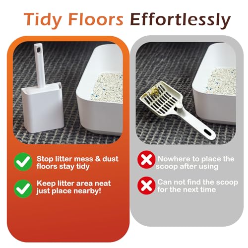Cat Pooper Scooper, 2 in 1 Cat Litter Scoop with Holder Stand Cat Accessories Cat Supplies Kitty Litter Scoop Heavy Duty and Easy Clean - color: L-White