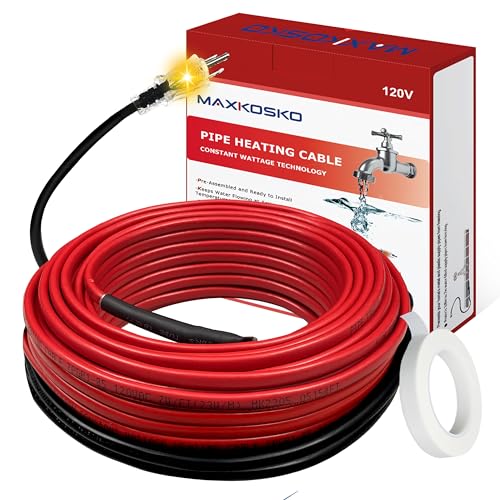 MAXKOSKO 7ft Heat Tape for Pipes with Thermostat Water Line Heating Cable | Pipe Heat Trace for Metal & Plastic Pipes Freeze Protection, On Below 38°F, Off Above 50°F, 120V 7W/ft - style: 7-feet