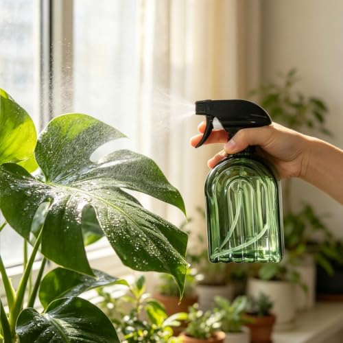 Green Glass Plant Mister Spray Bottles 2Pcs 13.5oz Refillable 360° Nozzle | 2Pcs 13.5oz Green Glass Plant Mister, 360° Fine Mist Nozzle, Refillable for Indoor Plants Cleaning Hair Pet Care - color: Green-1