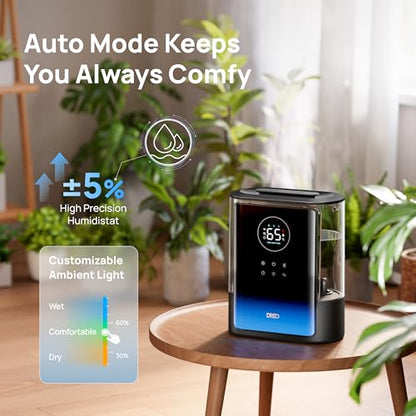 DREO 8L Smart Humidifier Large Room, 80H Runtime, Warm & Cool Mist, HM717S | Up to 600ft², Precise Humidity Control, 1500+RGB Light, 28dB, Humidifiers for Bedroom, Plants, Baby, Supports APP/Voice/Alexa - color: Black