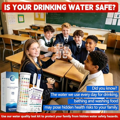 20 in 1 Water Tester for Drinking Water, Well Water Testing Kit, Suitable for Household Tap Water, Natural Water Quality Testing, Can Detect Water Hardness, Chlorine, Lead, Ph, Etc. (123 Test Strips)