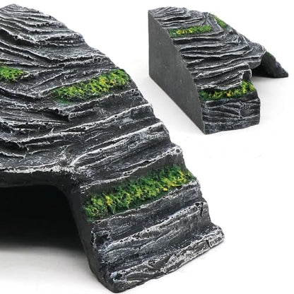 Small Turtle Basking Platform Climbing Ramp Shale Scape Step Ledge, Reptile Cave Hideout Aquarium Tank Accessories Decorations, Great for Reptiles, Amphibians, Leopard Gecko, Frogs - style: Small-4.7 * 4.5 * 2.6