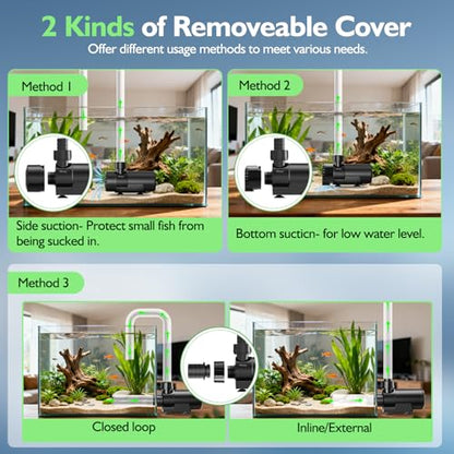 hygger 15W-100W Water Pump with Controller (Up to 3430GPH), Submersible/Inline Return Pump with Adjustable Mode/Flow, 2 Fountain Pump with 2 Inlet Cover and 3 Nozzles, for Fish Tank, Pond, Aquarium - size: 800GPH-22W