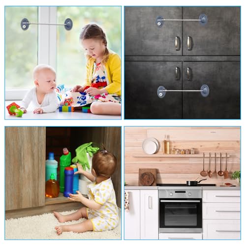 Hotop 4 Pack Cabinet Locks with Keys Refrigerator Fridge Locks Replacement with Steel Wire Self Adhesive Child and Baby Proofing Safety for File Drawers Deep Freezer Doors Latch(Gray) - color: Gray