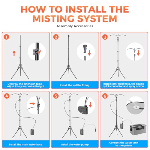Portable Misting System with 15L Bucket, 10000mAh, 4.2FT Adjustable, Grey | Standing wireless mister, adjustable height, for backyard, pool, camping, BBQ