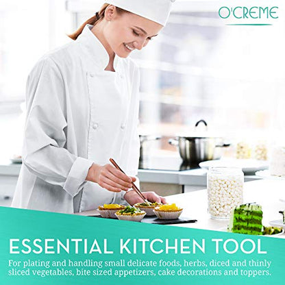 O'Creme Stainless Steel Precision Kitchen Culinary 8 Inch Tweezer Tongs (8" Straight, Black) - color: Black, size: 8" Straight