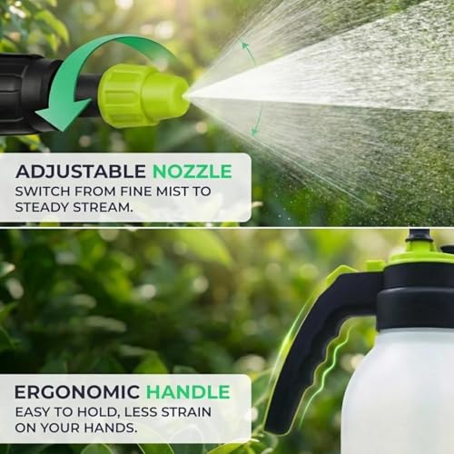 Flora 0.5 Gallon Garden Pump Sprayer – Handheld Pressure Sprayer with Adjustable Nozzle, Lock-On Trigger & Comfort Grip for Plants, Lawn, Home & Car Care