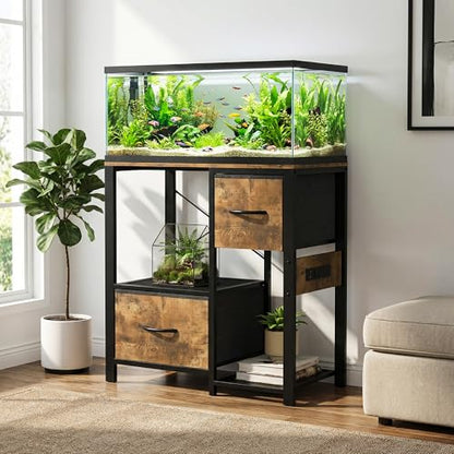20-29 Gallon Fish Tank Stand, Aquarium Stand with Power Outlet | Heavy-Duty Metal and Wood Aquarium Stand with 6-Leg Support and 4-Tier Open Storage Shelves - color: Brown