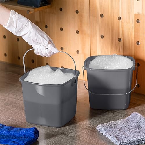 Zhehao 6 Pcs 3 Quart Bucket for Cleaning Small Sanitizer Bucket for Restaurant Square Plastic Pail with Handles for Home, Offices, Commercial Use, Food Service(Gray) - color: Gray