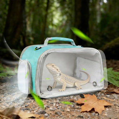 WEVONIGU Scratch-Resistant Bearded Dragon Backpack Foldable Gecko Carrier Ventilation Travel Bag with Clear View Window Dual Carry Cage Options for Travel Hiking & Vet Visits - color: Green, size: 8.0"L x 7.0"W x 5.0"H